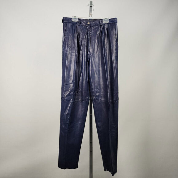 Vintage Di Capra Blue Leather Trouser Pants Size M/L - Picture 1 of 11